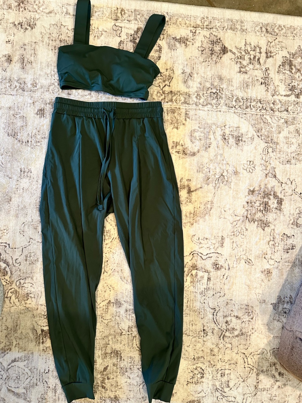 Dark Green Jogger Set - Lightweight Drawstring Waist.